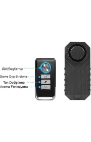 Resim Motosiklet Alarmı Uzaktan Kumandalı 113DB Bisiklet Su Geçirmez, Sos Fonksiyonu, 7 Seviye Hassasiyet 