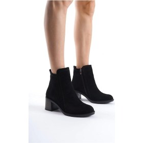 Resim Larıssa Fermuarlı Ortopedik Taban Topuklu Süet Kadın Bot St - Siyah Siyah 
