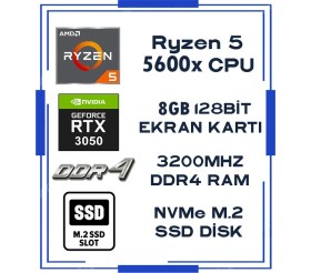 Resim Zeiron King X30 Ryzen 5 5600X 16GB Ddr4 512GB Nvme M.2 SSD RTX3050 8gb Sıvı Soğutmalı Oyuncu Masaüstü Bilgisayar 
