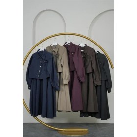 Resim Neşeli Butik Kadın Lacivert Fiyonk Aksesuarlı Düğme Detaylı Etekli Tesettür Takım --- NBVQ3128 