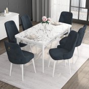 Resim Canisa Concept Noa Serisi, 80X132 Açılabilir Mdf Masa, Beyaz Mermer Desen Mutfak Masa Takımı, 6 Sandalye 