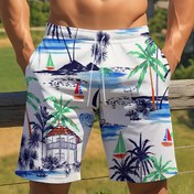 Resim Erkekler için Yazlık Rahat Plaj Şortları, Dijital Grafiti Hindistan Cevizi Ağacı Baskılı, Hızlı Kuruyan Polyester, İpli Bel - Tatil İçin Mükemmel 