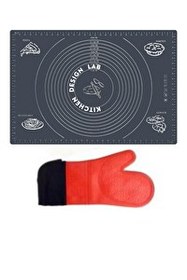 Resim Kitchen Design Lab 45x65 CM Gri Silikon Hamur Açma Matı Ve Kırmızı Silikon Yanmaz Mutfak Fırın Eldiveni 2 Li Set 