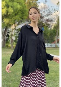 Resim Curcuna Omzu Düşük Oversize Gömlek P-002617 Siyah-Std Siyah 
