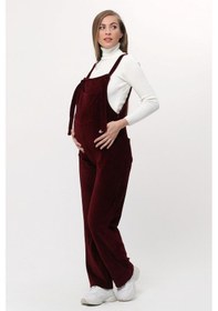 Resim Luvmabelly Myra6113 - Bordo Kadife Hamile Salopet-Bordo 