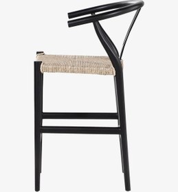 Resim Wishbone natural cilalı masif ahşap ayaklı bar sandalyesi 