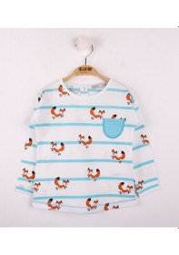 Resim Toontoy Kids Toontoy Kız Bebek T-shirt Çizgili Cepli Tilki Baskı Turkuaz 