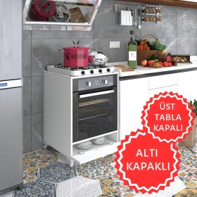 Resim Kenzlife ankastre modülü kabini krom byz fırın ocak dolabı kapaklı ayaklı sabit tabla 