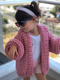 Resim ORGANICMIRA Kız Çocuk Örme Oversize Ceket Bebek Hırka Pembe Kaban 