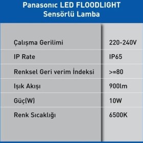 Resim LED Projektör Sensorlü, Beyaz Işık 10W 900LM 6500K 