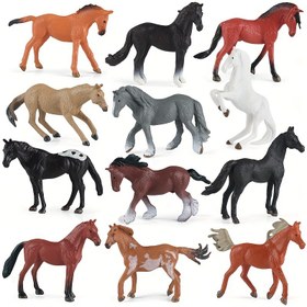 Resim 12 Parça Vahşi At Figür Seti - PVC Atlar, Yarış Pisti ve Çiftlik Sahası Sahneleri için Hacking & Millennium Atlar, Hayal Gücüne ve Sergilemeye İdeal, Mükemmel Halloween veya Noel Hediyesi - Kayısı, Turuncu-Kırmızı, Karışık, Gri, Beyaz, Kırmızı, Sarı, Siyah Renklerde Mevcut 