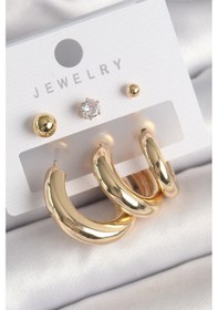 Resim Tua Moda Pirinç Gold Renk Halka Model Zirkon Taşlı Topçuk Detay Kadın Küpe Çok Renkli 