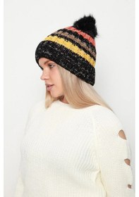 Resim Ponpon Detay İçi Yünlü Renkli Örme Kadın Bere Rkş-23 Siyah Siyah 