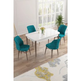 Resim Canisa Concept Nef Serisi 70 x 114 Cm, Açılabilir Mdf Mutfak Masa Takımı, Beyaz Masa Ceviz Ayak, 4 Sandalye 