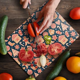 Resim Decovetro Cam Kesme Tahtası ve Sunumluk Yılbaşı Kurabiye Desenli 30X40 cm 