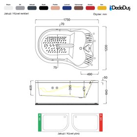 Resim Çift Kişilik Renkli Küvet | Jakuzi | 175x120 cm | Sanacryl - 175x120 / Gri / 2 Kişilik 