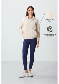 Resim Tommy Life Bej Kalın Yumuşak Dokulu Dik Yaka Oversize Nakışlı Polar Kadın Sweatshirt - 97293 Bej 