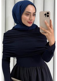 Resim Bestenur Lerra Drapeli Elbise 1529 - Lacivert Lacivert 