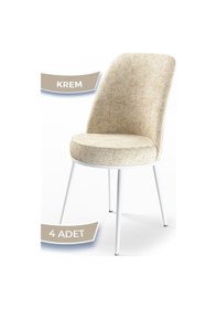 Resim Canisa Dexa Serisi, Üst Kalite Mutfak Sandalyesi,4 Adet Krem Sandalye, Metal Beyaz Iskeletli Krem Sandalye Beyaz Ayak 