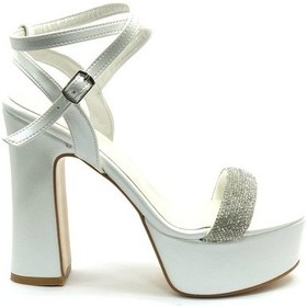 Resim Feles 13 Cm Yüksek Platform Tek Bant Topuklu Taşlı Kadın Abiye Ayakkabı Beyaz 