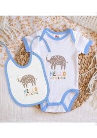 Resim Bk Kids Hello Little One Tasarımlı Mavi Bebek Body Zıbın Ve Mama Çok Renkli 