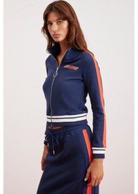 Resim Grimelange Anıta Kadın Örme Slim Fit Parça Baskılı Dik Yaka Lacivert Ceket 