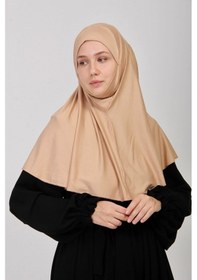 Resim Manolyaşal İslamic Hijab Pratik Eşarp Peçeli-peçesiz Hazır Türban Sufle - Bej BEj 