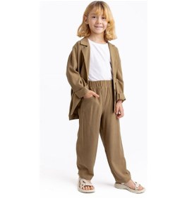 Resim Oliven The Kid Unisex Klasik Keten Pantolon Caramel Caramel Kahverengi 