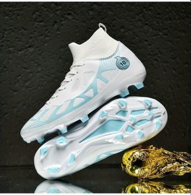 Resim Erkek Profesyonel Kaymaz Nefes Alabilir Bağcıklı Futbol Kramponları Beyaz 