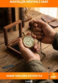 Resim Letsii Nostaljik Ahşap Kutulu Köstekli Saat Vintage 