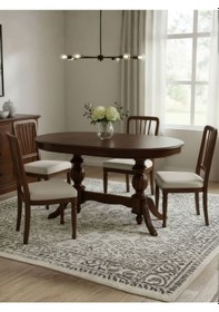 Resim Montclair Çift Baba Ayaklı Masif Ahşap Oval Yemek Masası 90x140 Ceviz 
