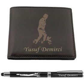 Resim İsme Özel Atatürk İşlemeli Bozuk Paralıklı Deri Erkek Cüzdan 