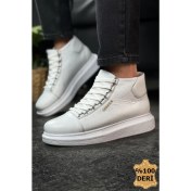 Resim Pabucmarketi Bağcıklı Deri Erkek Sneaker Bot Beyaz 