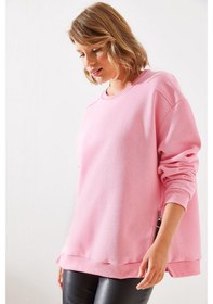 Resim Shade Kadın Bisiklet Yaka Şardonlu Fermuar Detaylı Basic Sweatshirt 60251796 - Pembe 