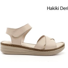 Resim Gönderi(R) Gönderi R Kadın Bej Cırt Bantlı Dolgu Topuk Hakiki Deri Comfort Sandalet Dyza80842235 Bej 
