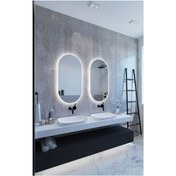 Resim EagleMırror 80x60cm Elips Dekoratif Banyo Duvar Aynası Ledli Banyo Duvar Aynası Salon Duvar Aynası 