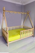 Resim HFT HOME Çatılı Unisex Montessori Bebek Ve Çocuk Karyolası Doğal Ahşap Yatak 