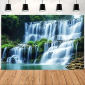 Resim 1 adet Tropikal Şelale Mural Kaplama - Canlı Nehir ve Şelale Sahnesi ile Taze Yeşillik, Oturma Odası veya Yatak Odası Dekoru için İdeal, 99.06cm x 149.86cm veya 179.83cm x 229.87cm, Polyester Malzeme, Parti Bayrağı | Doğa ilhamlı Dekor | Dayanıklı Duvar Sanatı, Şelale Dekoru 