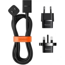 Resim Baseus 1 Metre 2500W Eu, Uk Çevirici Şarj Adaptörü,ultra Hızlı Akım Korumalı,ısınmaz Power Strip 1AC 