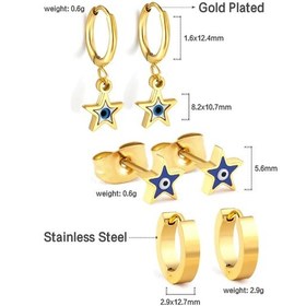 Resim Luxusteel 3 Çift Paslanmaz Çelik Top Küpe Kulak Kıkırdak Piercing Seti Altın-renk 