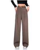 Resim Kadın Uzun Pantolon Düğme Fermuar Uçlu Yüksek Bel Ofis Kadın Pantolon Cepli Düz Renk Kahve Kahverengi 