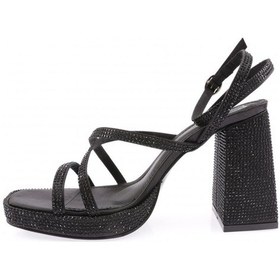 Resim Dgn 7753-23y Kadin Silver Taşli Tek Çapraz Bant Alçak Platform Yüksek Topuk Bilekten Bağli Sandalet 7753-424-R1671 Siyah 