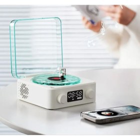 Resim Kensa Mini Nostalji Plak Görünüm Dekor Waves Bluetooth Işıklı Müzik Çalar Saat Tf Kart Aux Özellikli 