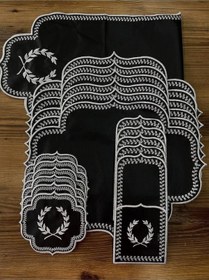 Resim Başak Siyah Gümüş 12 Kişilik 37 Parça Masa Örtüsü Nakışlı Deri Ru 