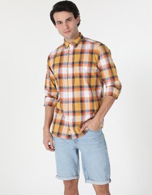 Resim Colin's Regular Fit Kareli Erkek Sarı Uzun Kol Gömlek CL1059563_Q1.V1_YLS Turuncu 