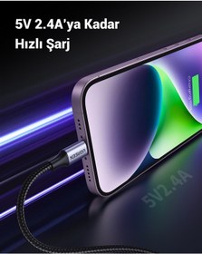 Resim Ugreen Lightning - Usb-a Örgülü Mfi Sertifikalı Apple iPhone Hızlı Şarj Kablosu, 2 M, Siyah, 60158 