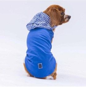 Resim Pawstar Mavi Gingham Kapşonlu Kedi Köpek Tişörtü Kedi Köpek Kıyafeti 