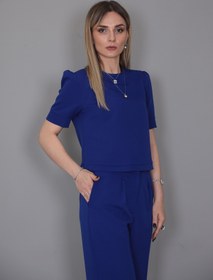 Resim ÖNDER ÖZSOY Kayık Yaka Kısa Kol Bluz-Saks 