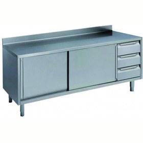 Resim Electrolux Professional Dolaplı Çalışma Tezgahı, Sağda 3'lü Çekmece Bloğu Ve Solda 2 Kayar Kapı, Sırtlı - 2000 Mm NTA2010DXP 
