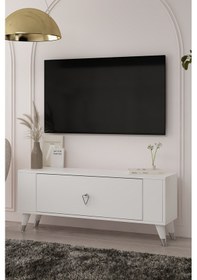 Resim 1376dd Retro-1 Tv Sehpası Beyaz - Gümüş 